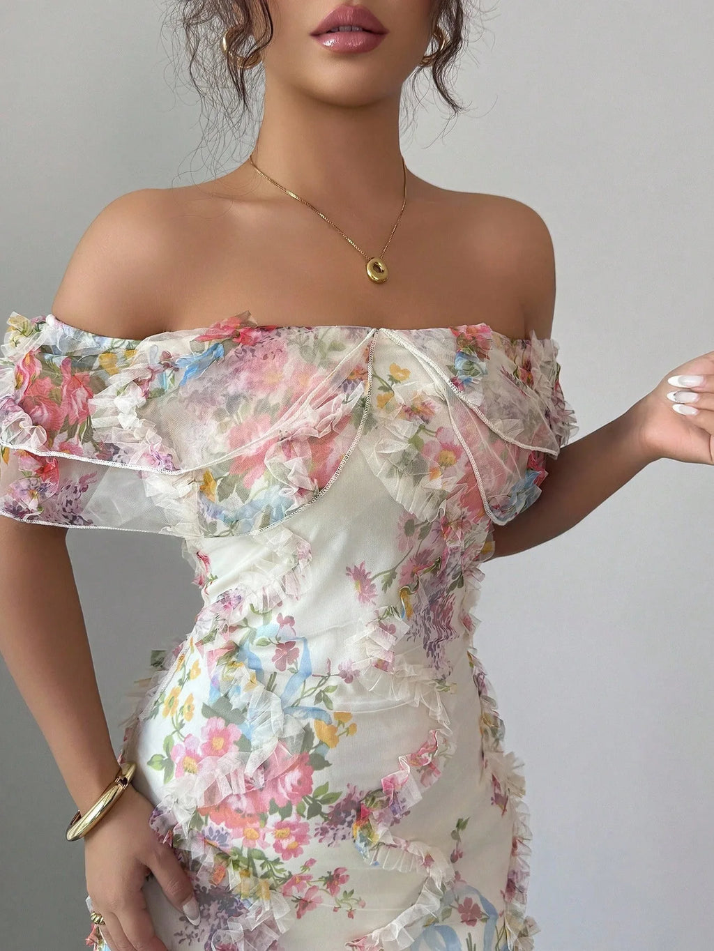 Elegant Off-Shoulder Floral Dress