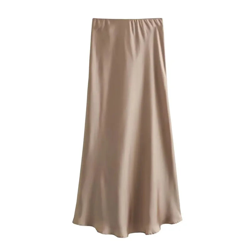 Elegant Satin Midi Skirt | High Waist | Office & Party