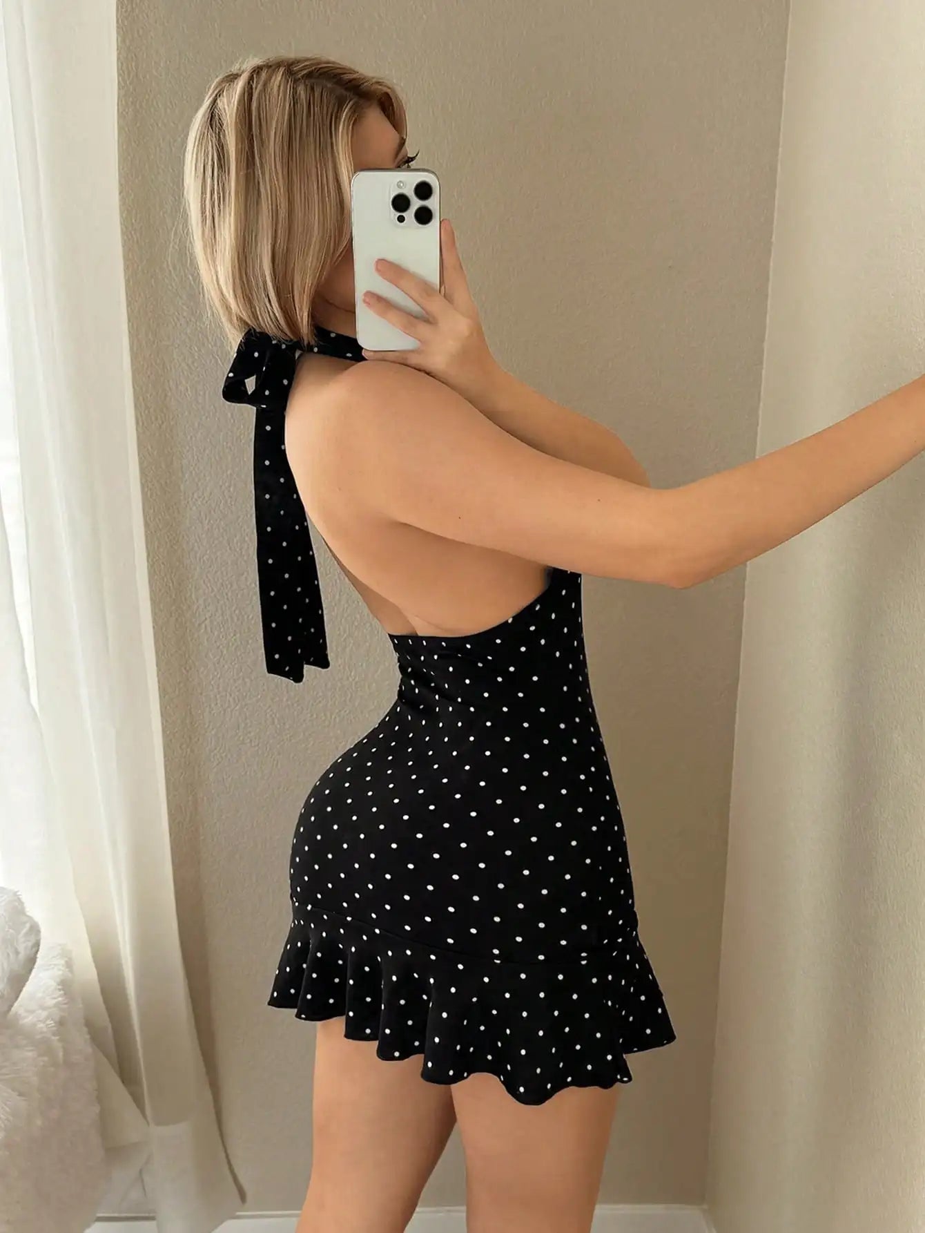 Women's Sleeveless Mini Dress | Scarf Collar | Slim Fit