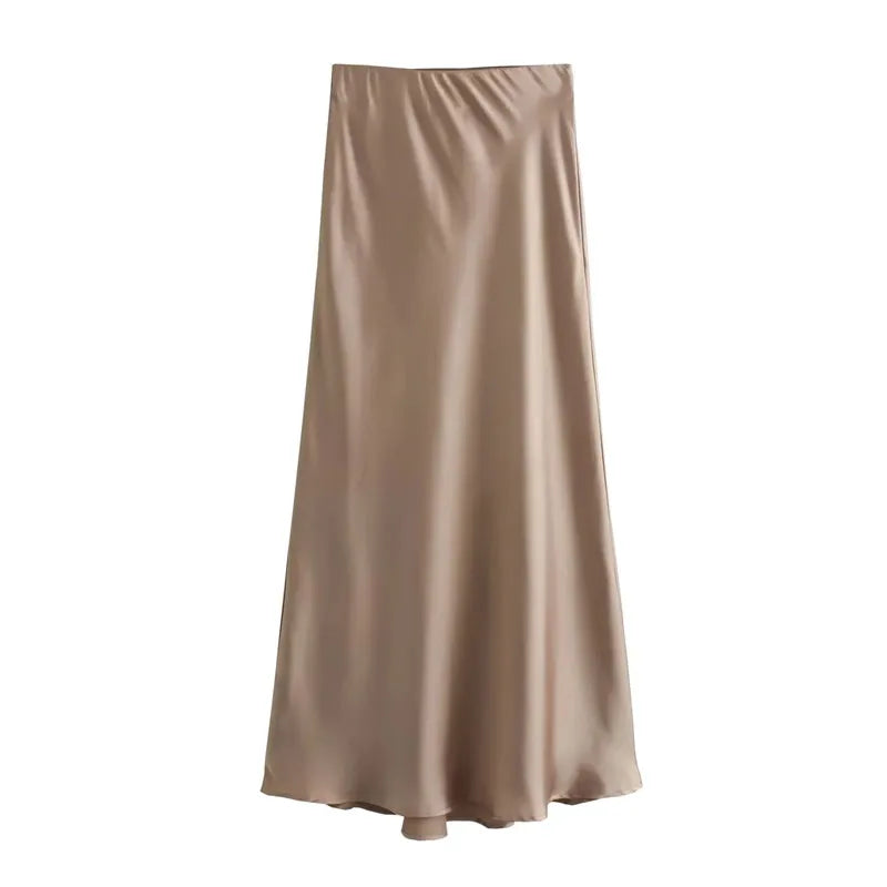 Elegant Satin Midi Skirt | High Waist | Office & Party