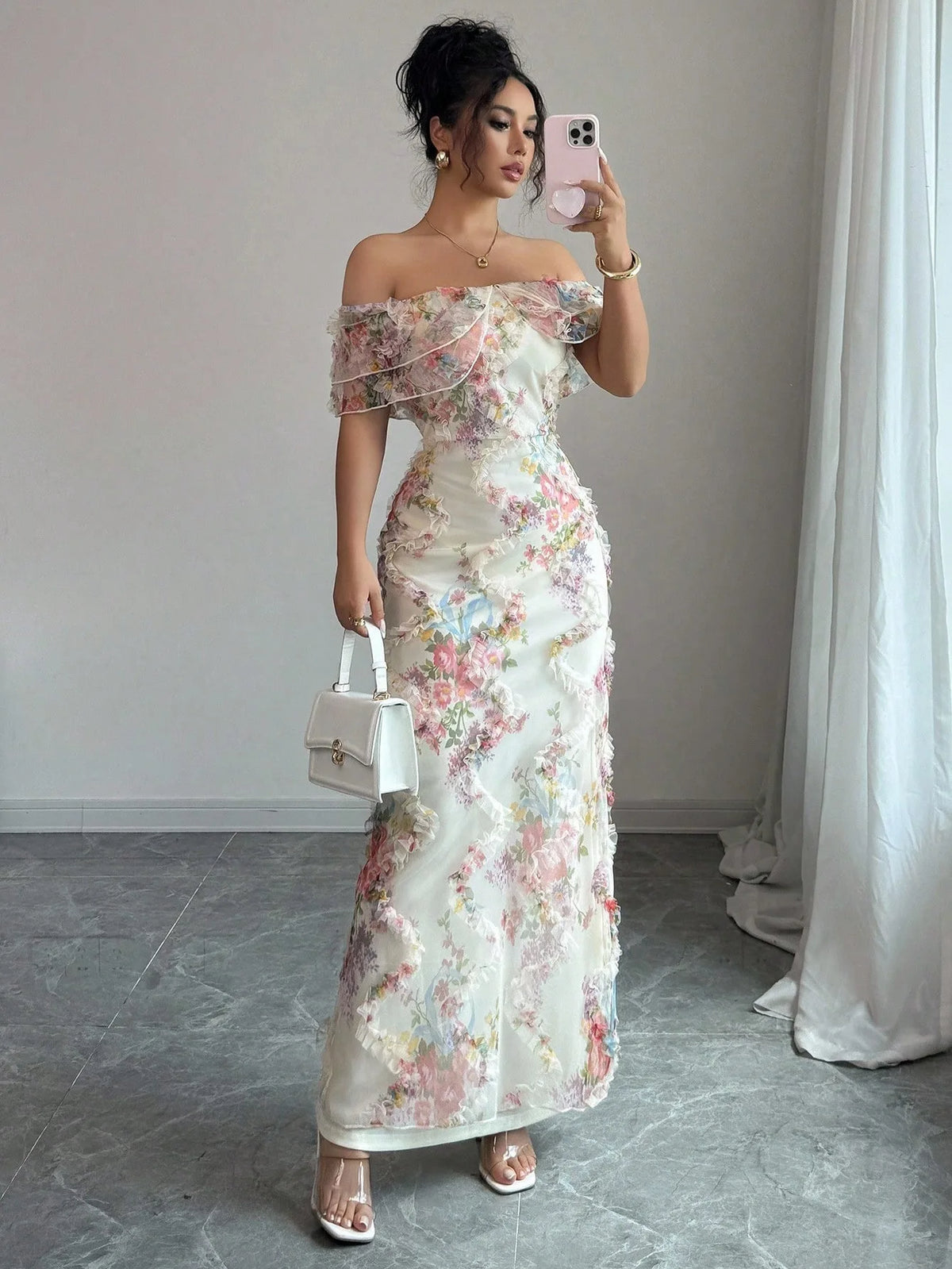 Elegant Off-Shoulder Floral Dress