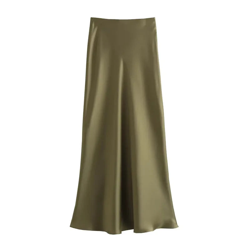 Elegant Satin Midi Skirt | High Waist | Office & Party