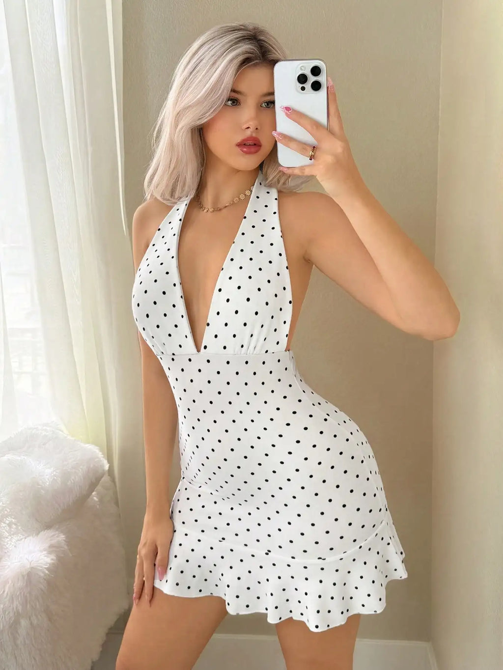 Women's Sleeveless Mini Dress | Scarf Collar | Slim Fit