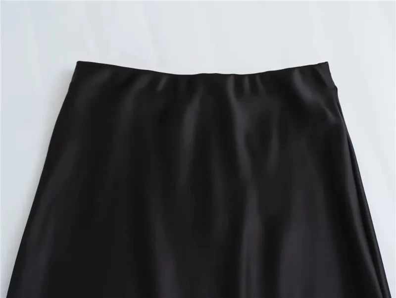 Elegant Satin Midi Skirt | High Waist | Office & Party