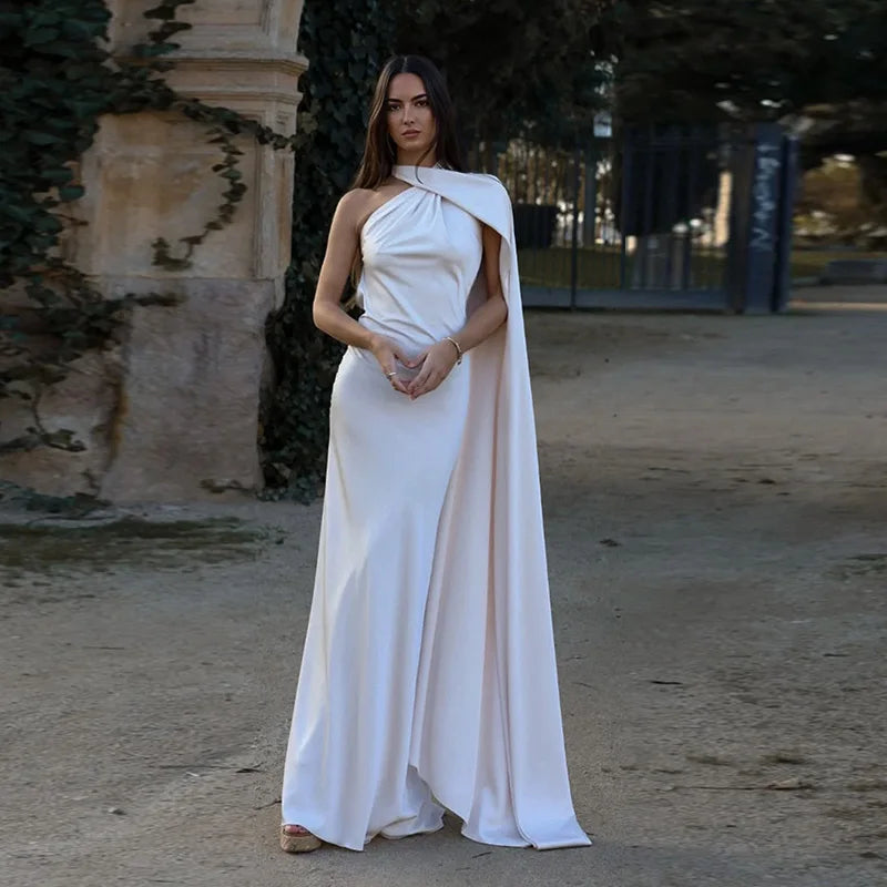 Elegant Satin Halter Dress – Backless Party Gown