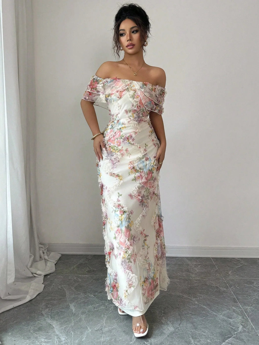 Elegant Off-Shoulder Floral Dress