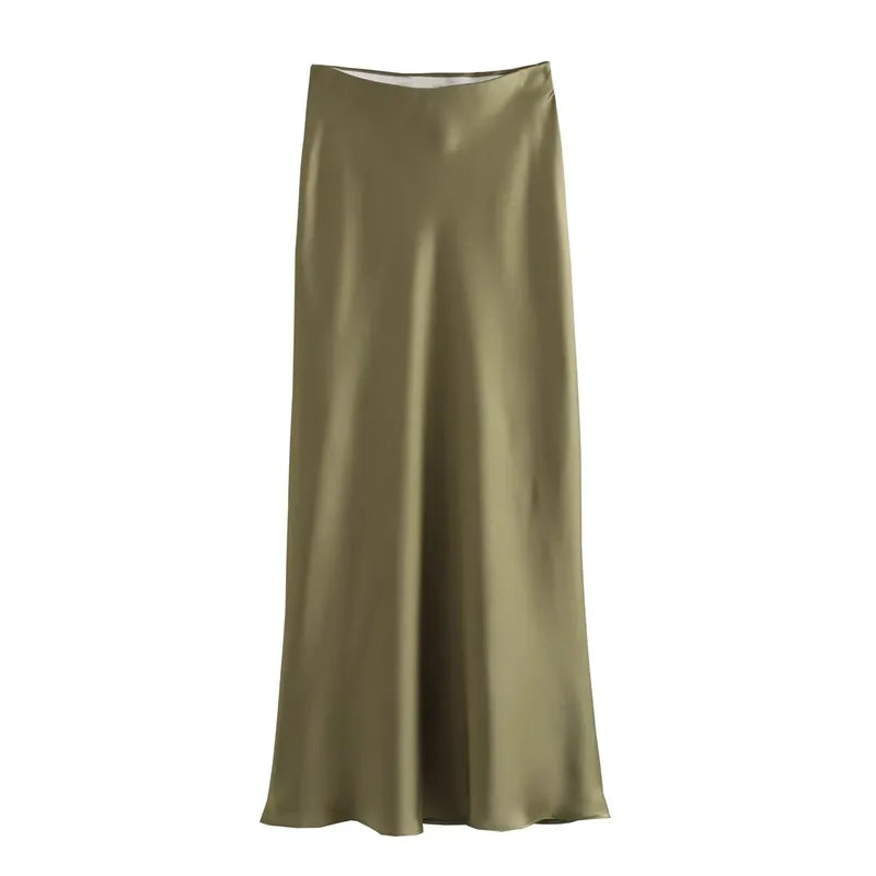 Elegant Satin Midi Skirt | High Waist | Office & Party
