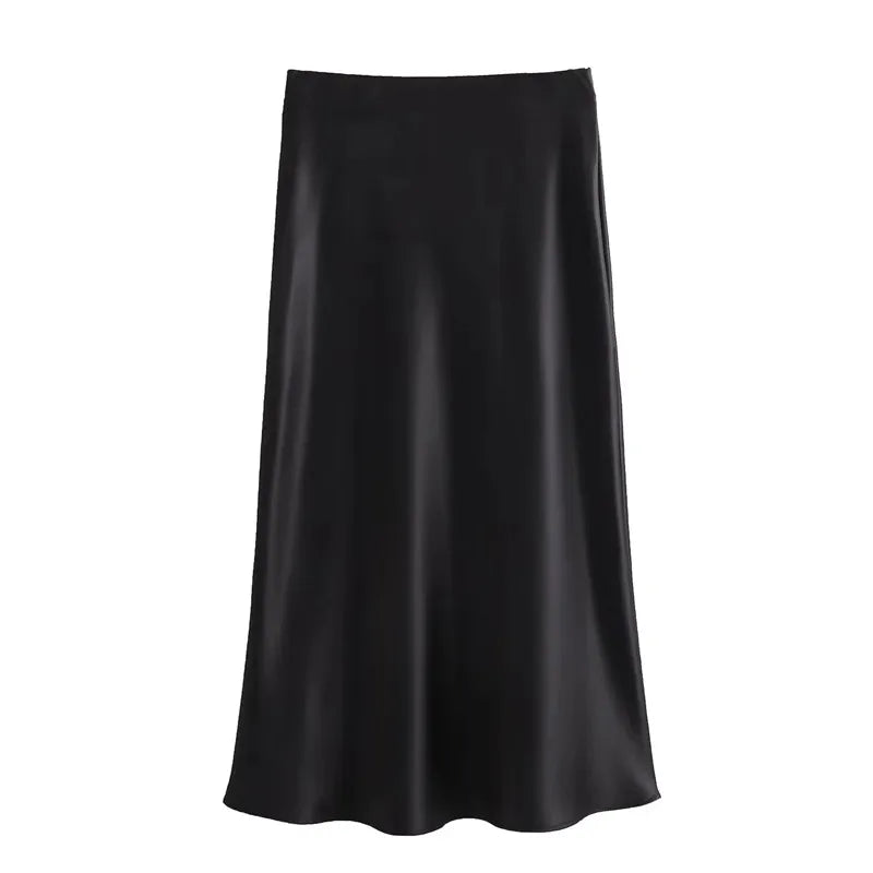 Elegant Satin Midi Skirt | High Waist | Office & Party