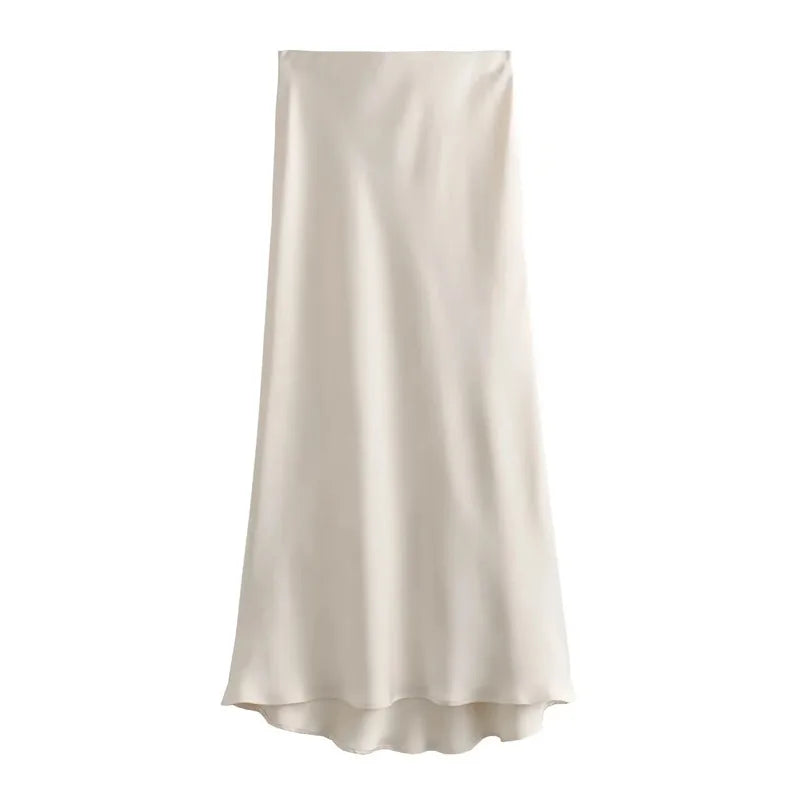 Elegant Satin Midi Skirt | High Waist | Office & Party