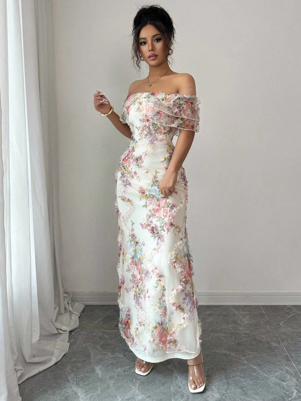 Elegant Off-Shoulder Floral Dress
