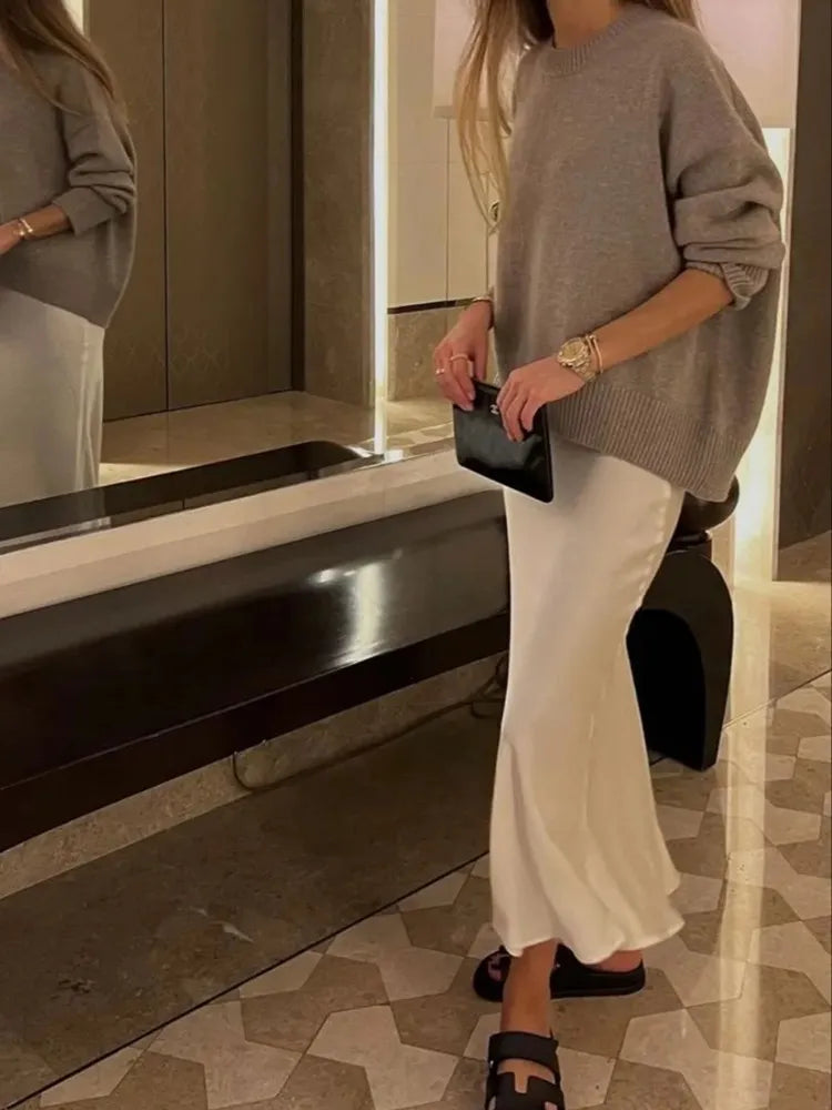 Elegant Satin Midi Skirt | High Waist | Office & Party