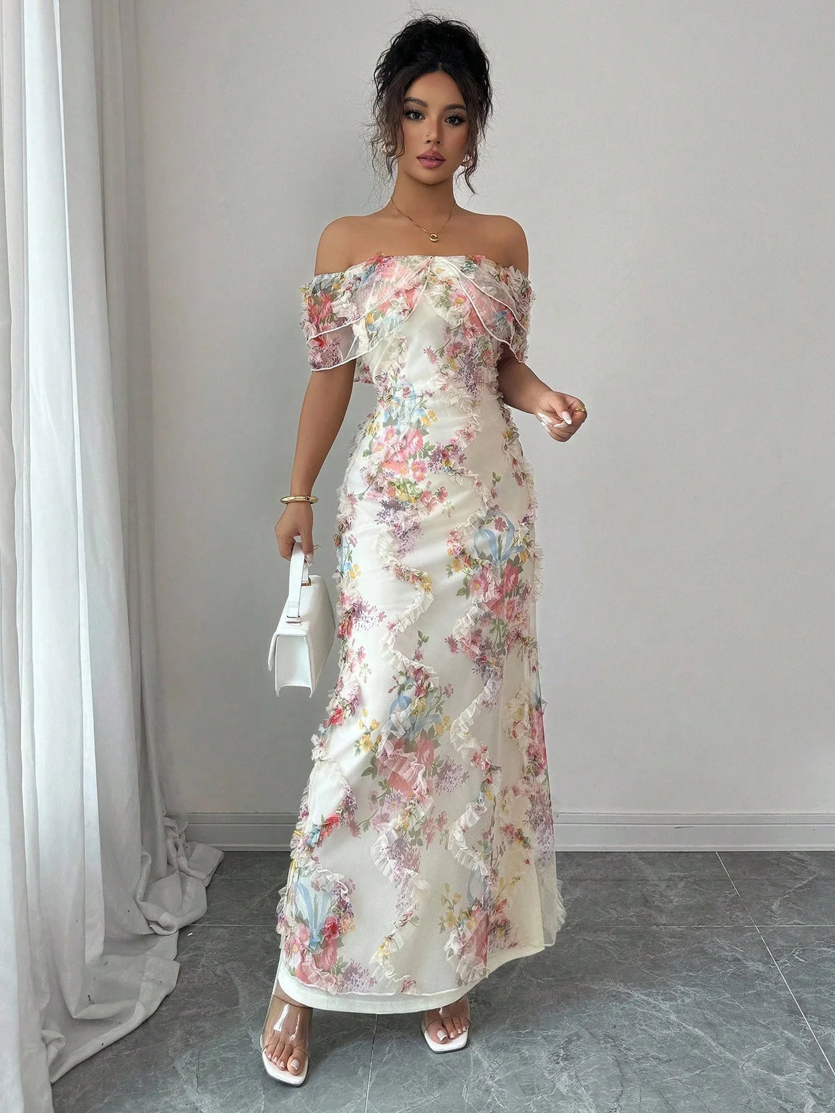 Elegant Off-Shoulder Floral Dress