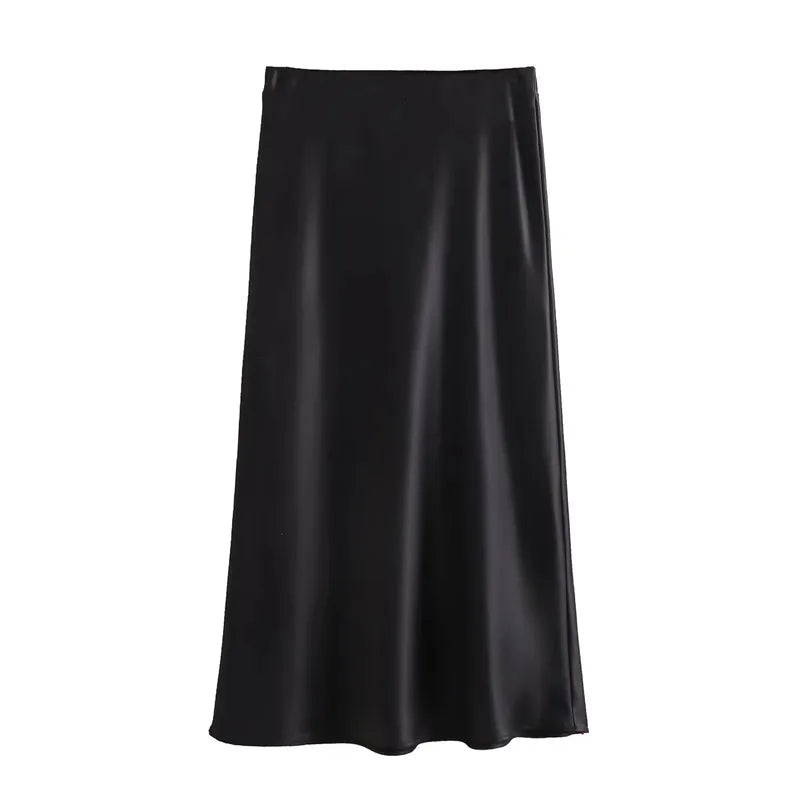 Elegant Satin Midi Skirt | High Waist | Office & Party