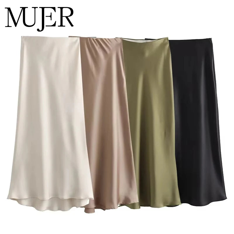 Elegant Satin Midi Skirt | High Waist | Office & Party